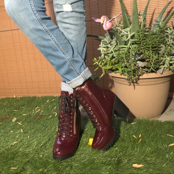 Lug sole patent military ankle boots - Picture 3 of 8